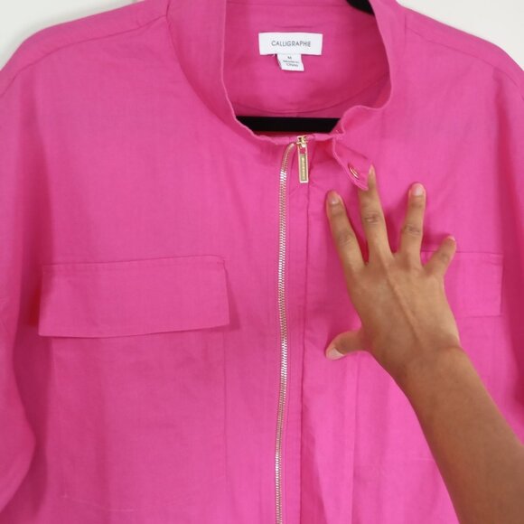 Calligraphie By Anthropologie Lightweight Jacket Women Pink & Snap Cuffs Sz M - Picture 5 of 16